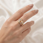Colorful Baguette & Round Zircon Heart Open Ring –Adjustable