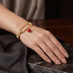 Gold-Plated Bright Red Enamel Ball Charm Bangle Bracelet
