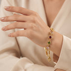 Gold-Plated Multi-Color Zircon Crystal Heart Link Bracelet – Vibrant Stone