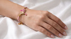 Chic Pink Enamel Hummingbird Zircon Slider Bracelet – 18K Gold Plated Adjustable