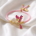 Chic Pink Enamel Hummingbird Zircon Slider Bracelet – 18K Gold Plated Adjustable