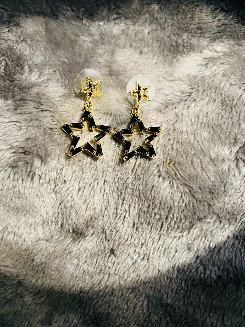 Edgy Black Baguette Zircon Star Drop Earrings