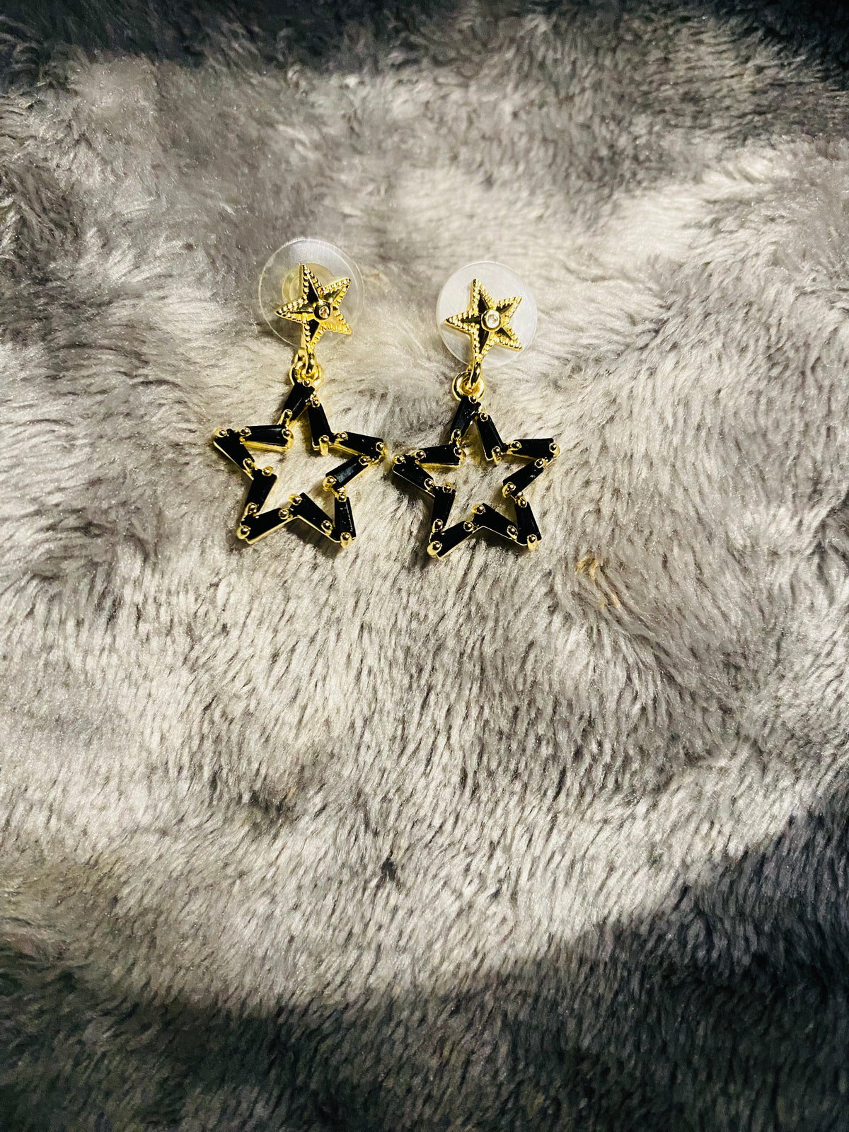 Edgy Black Baguette Zircon Star Drop Earrings
