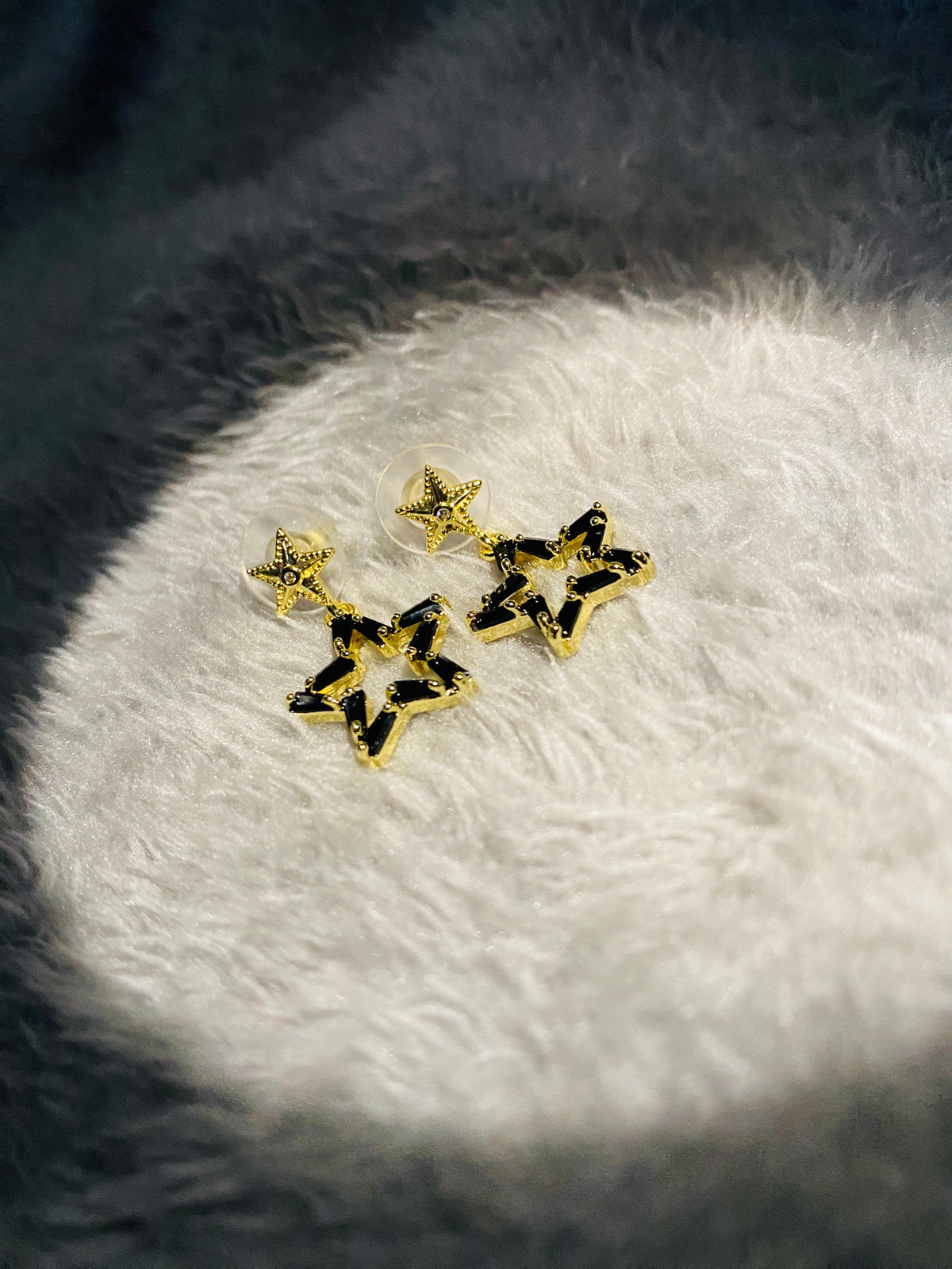Edgy Black Baguette Zircon Star Drop Earrings