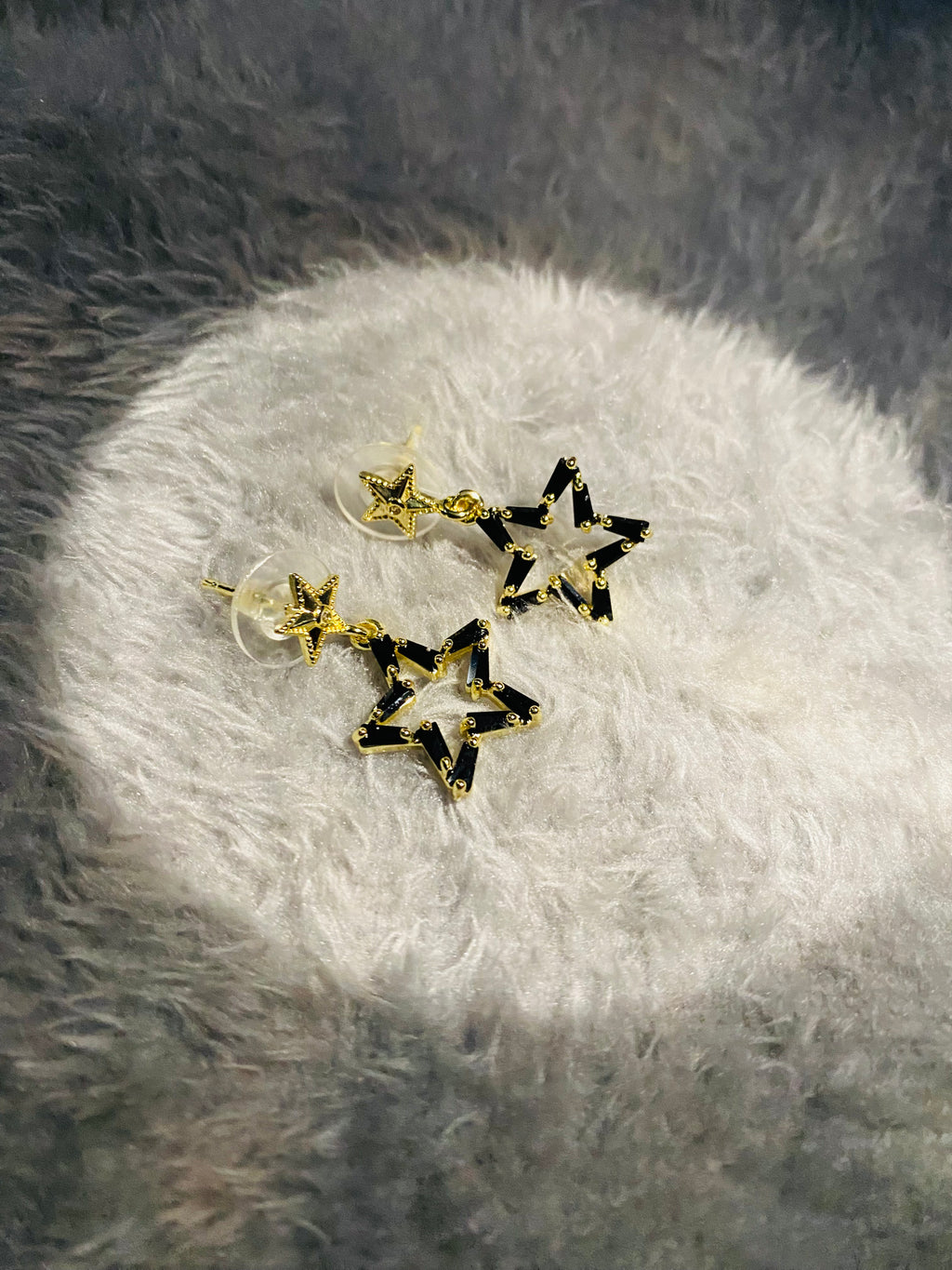 Edgy Black Baguette Zircon Star Drop Earrings