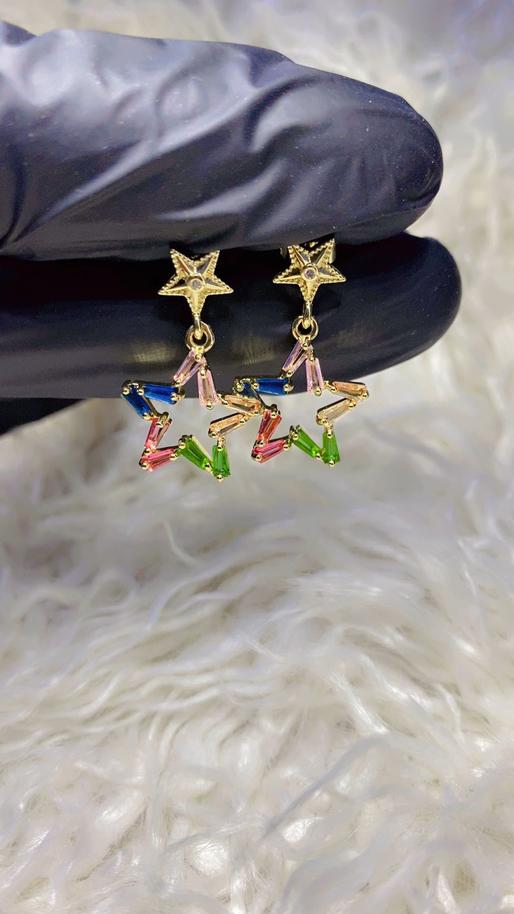 Colorful Baguette Zircon Star Drop Earrings