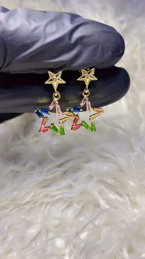 Colorful Baguette Zircon Star Drop Earrings