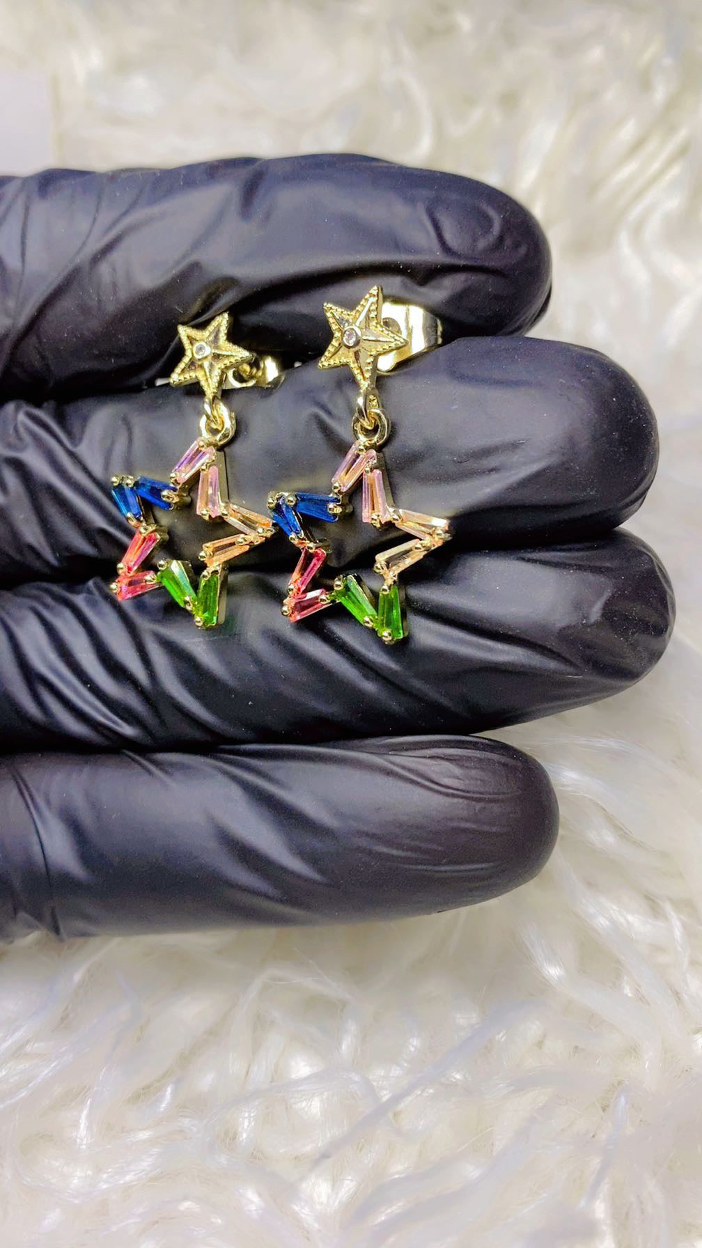 Colorful Baguette Zircon Star Drop Earrings