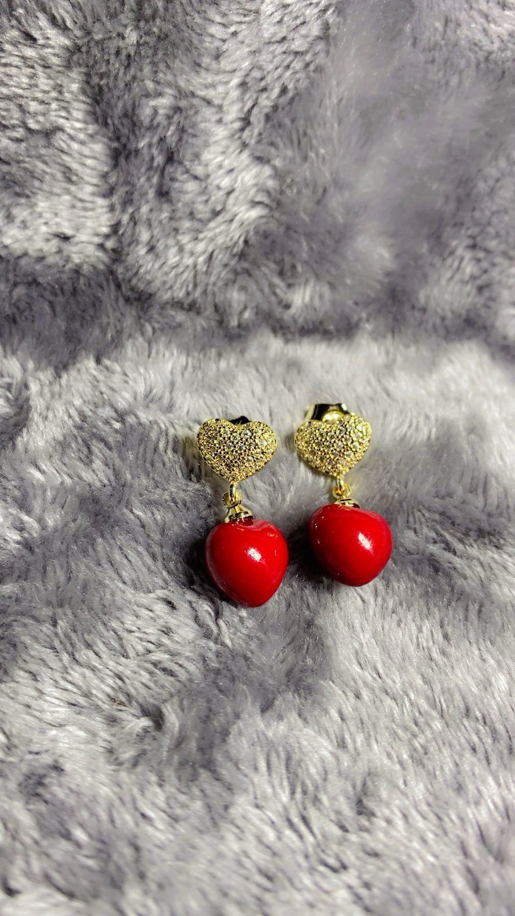 18K Gold Plated 3A Premium Zircon Sparkling Heart & Red Drop Earrings
