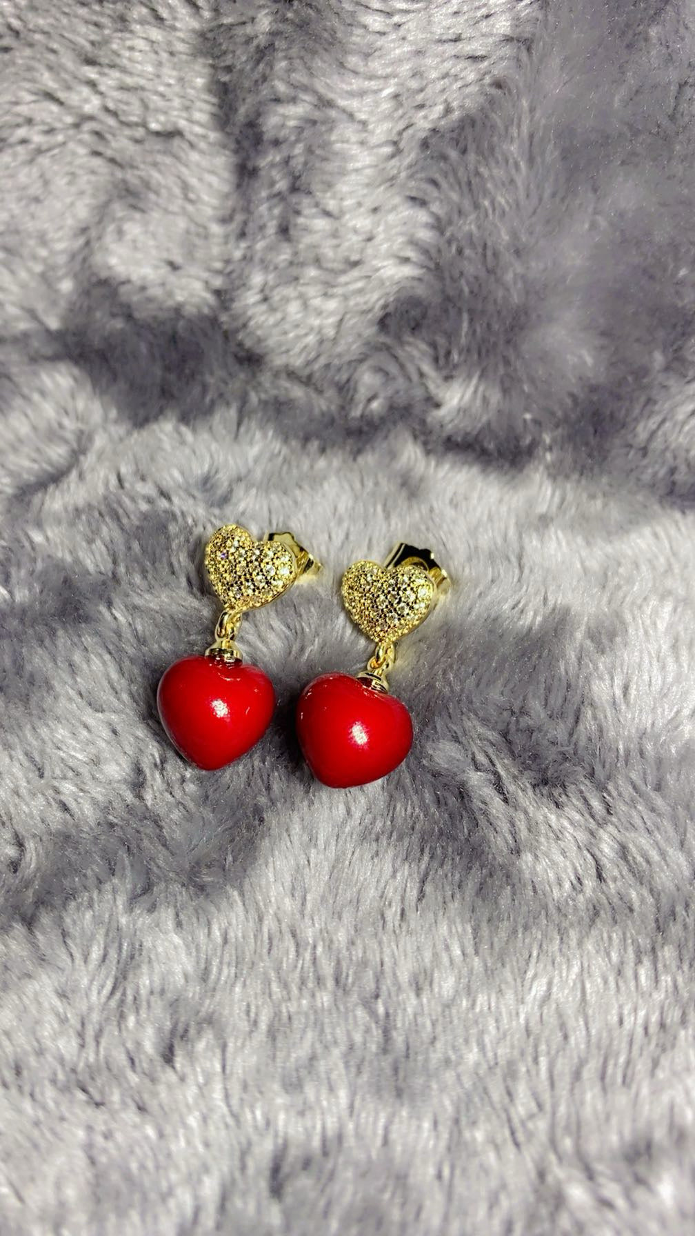 18K Gold Plated 3A Premium Zircon Sparkling Heart & Red Drop Earrings