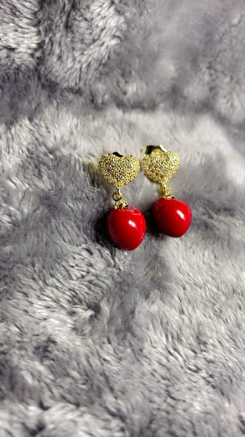 18K Gold Plated 3A Premium Zircon Sparkling Heart & Red Drop Earrings