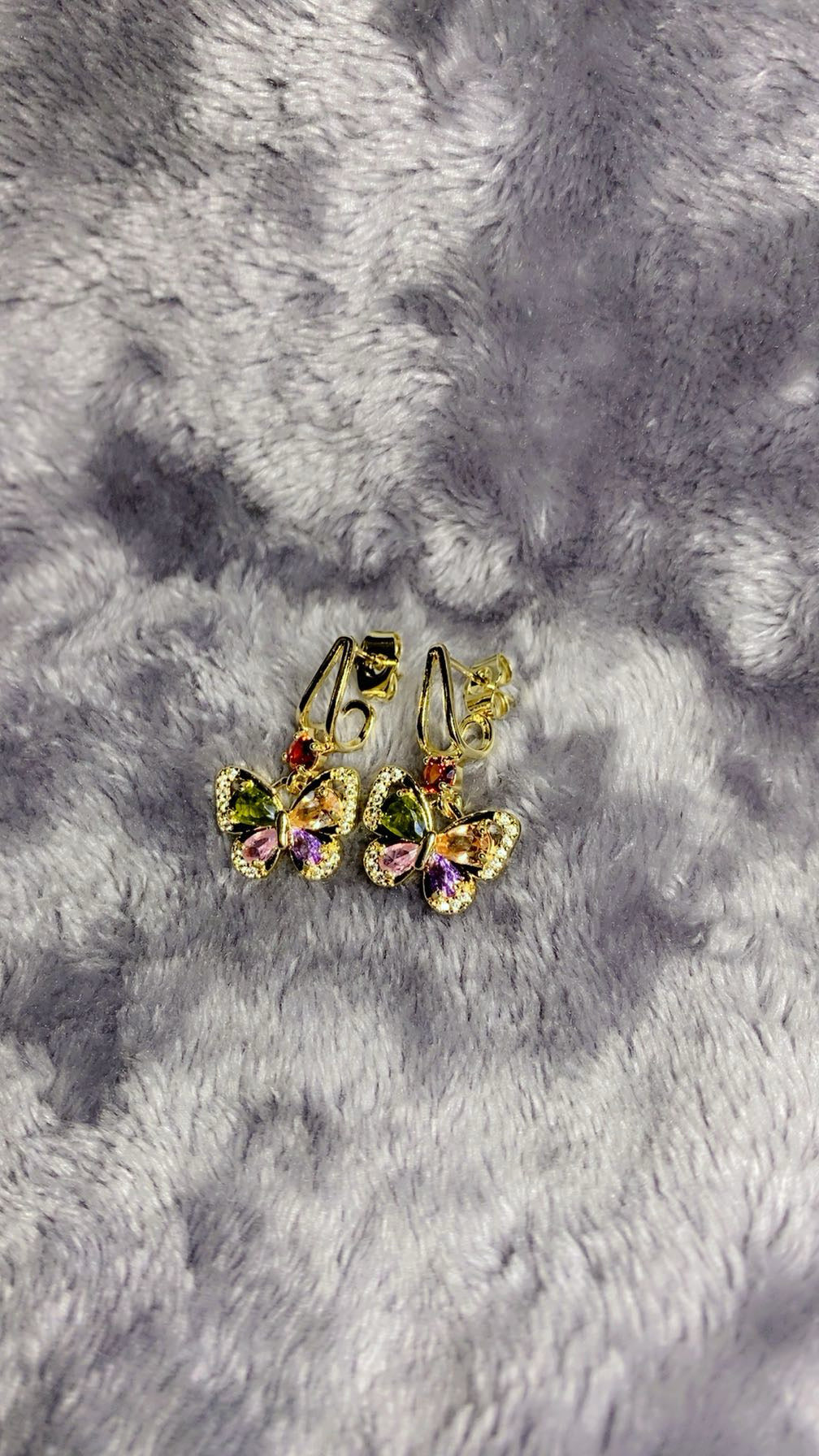 Multi-Color Zircon Crystal Butterfly Dangle Earrings – 18K Gold Plated Whimsical Jewellery
