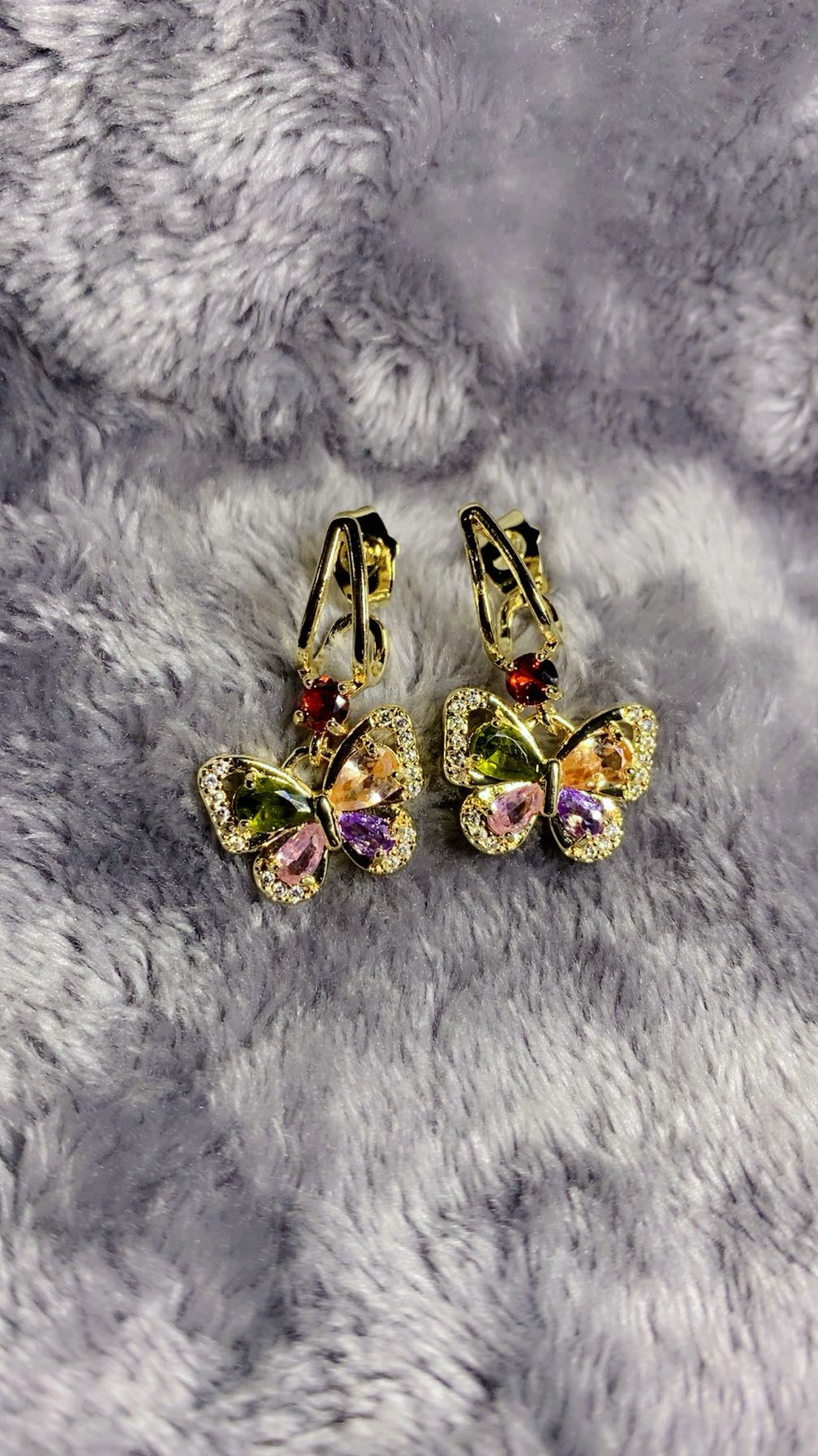 Multi-Color Zircon Crystal Butterfly Dangle Earrings – 18K Gold Plated Whimsical Jewellery