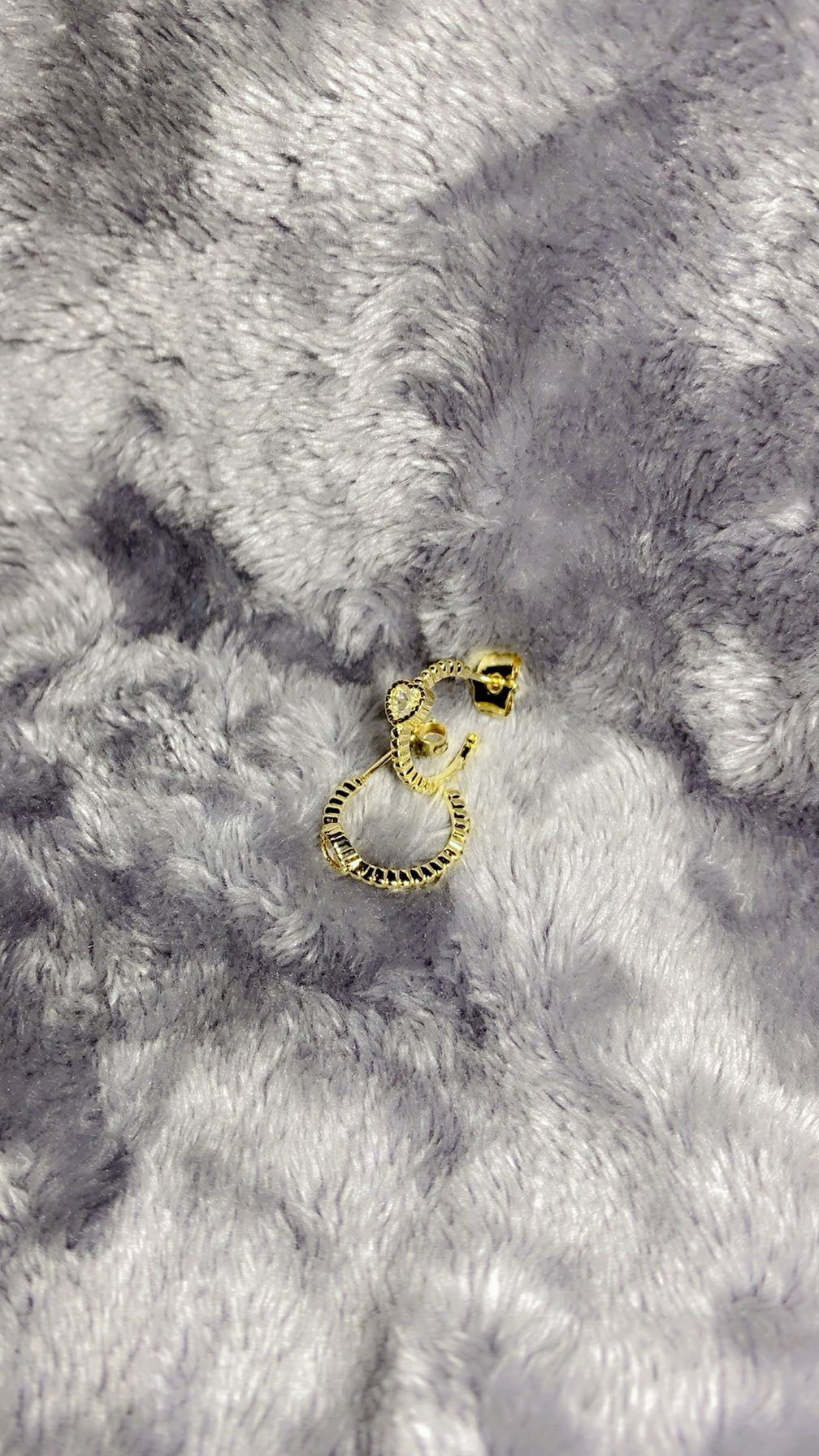 Beaded Heart Huggie Hoop Earrings – 18K Gold Plated Zircon Statement Jewellery