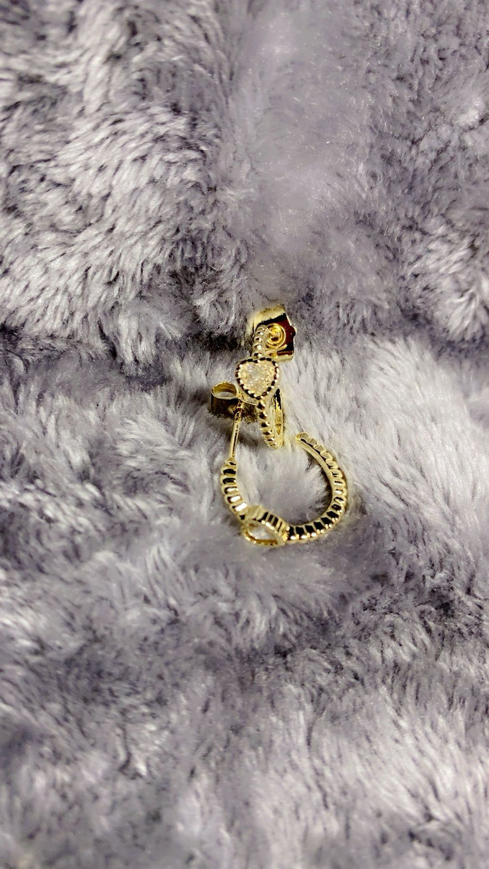 Beaded Heart Huggie Hoop Earrings – 18K Gold Plated Zircon Statement Jewellery