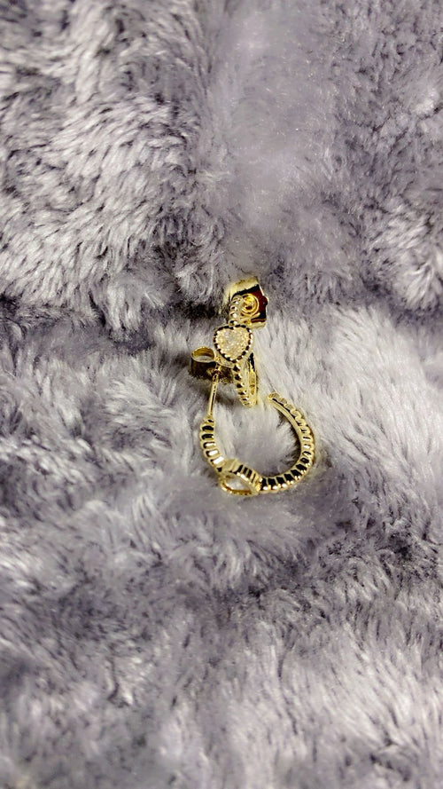 Beaded Heart Huggie Hoop Earrings – 18K Gold Plated Zircon Statement Jewellery