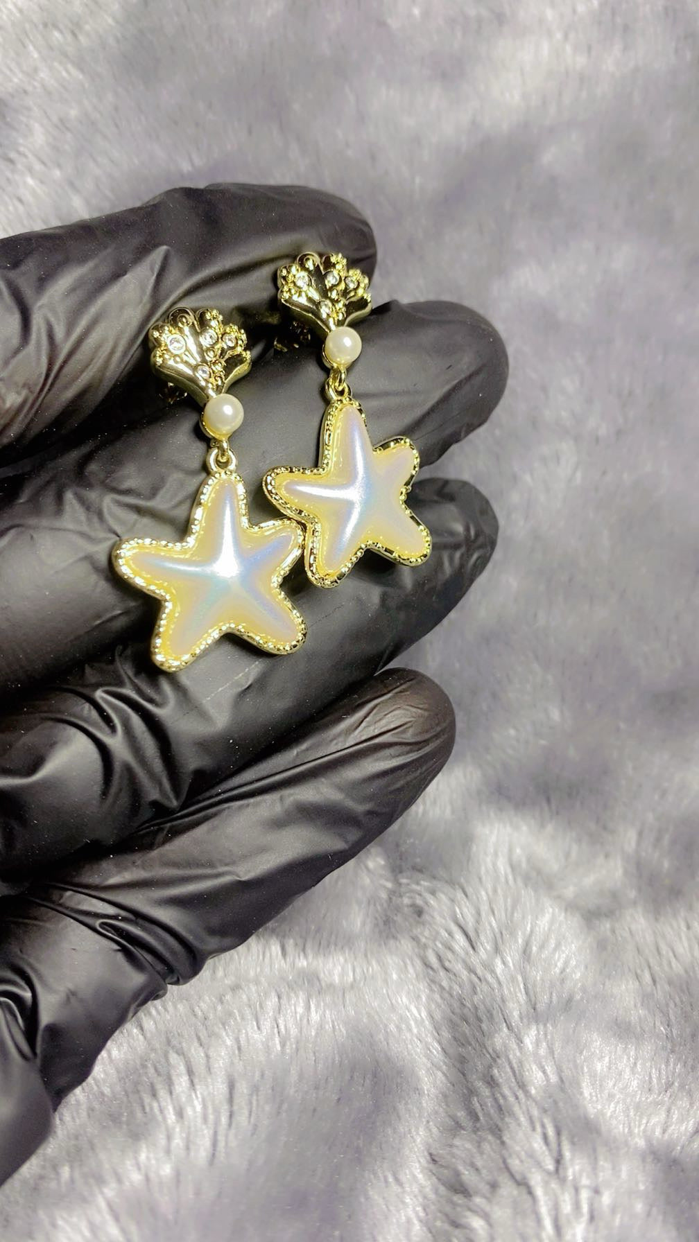 Oceanic Seashell & Pearl Starfish Drop Earrings