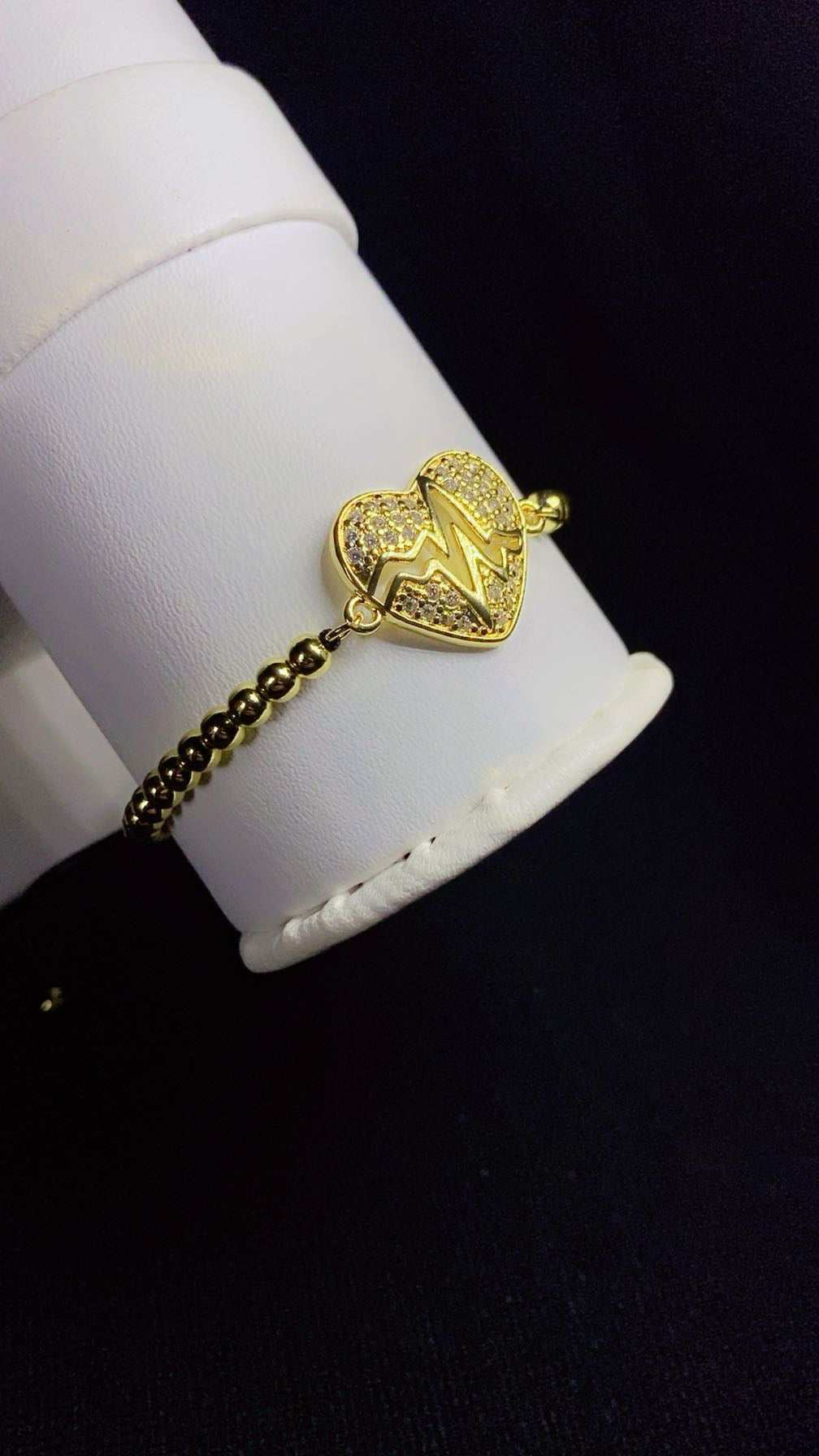 Luxury Heartbeat ECG Zircon Heart Adjustable Bracelet – 18K Gold Plated Bead Chain Bracelet