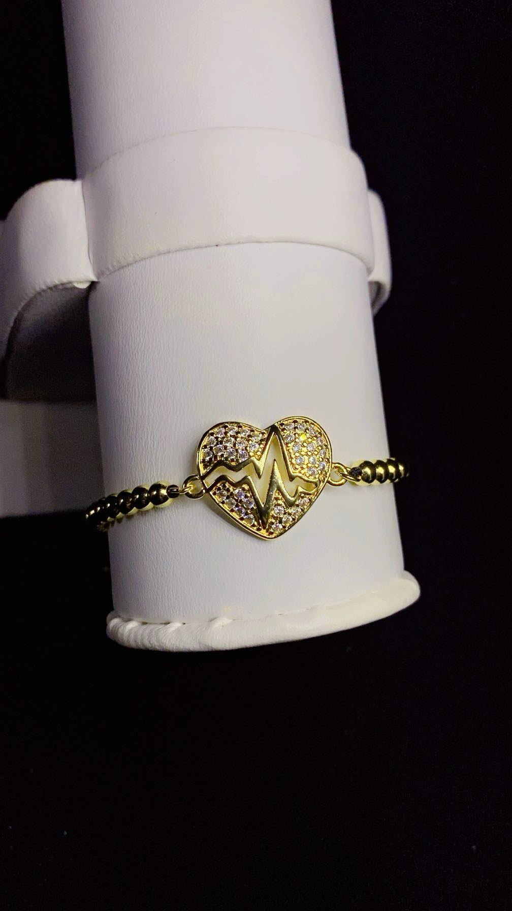 Luxury Heartbeat ECG Zircon Heart Adjustable Bracelet – 18K Gold Plated Bead Chain Bracelet