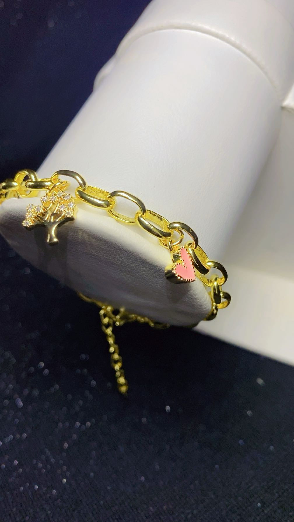 Gold-Plated Multi-Charm Paperclip Link Chain Bracelet
