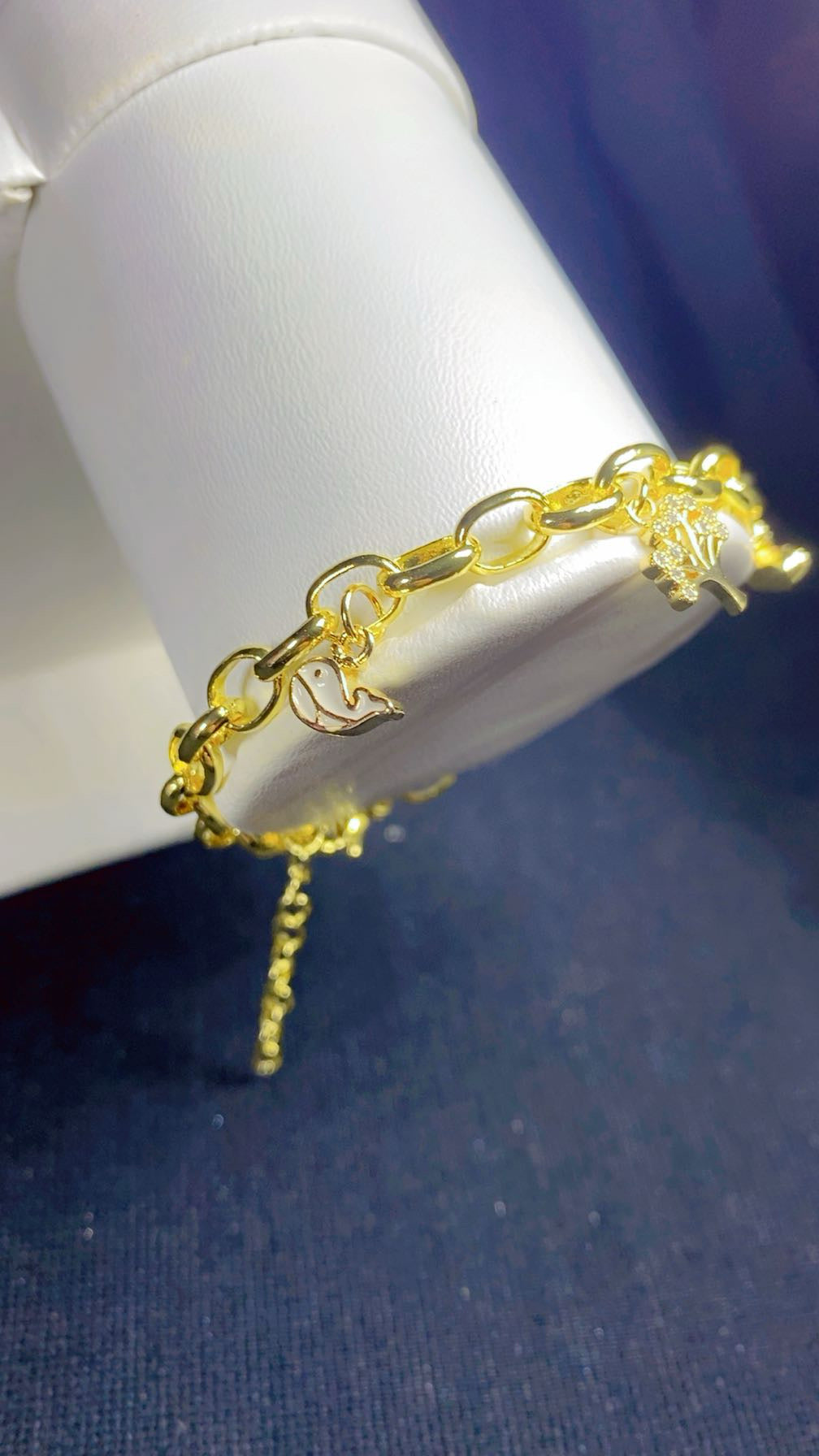 Gold-Plated Multi-Charm Paperclip Link Chain Bracelet