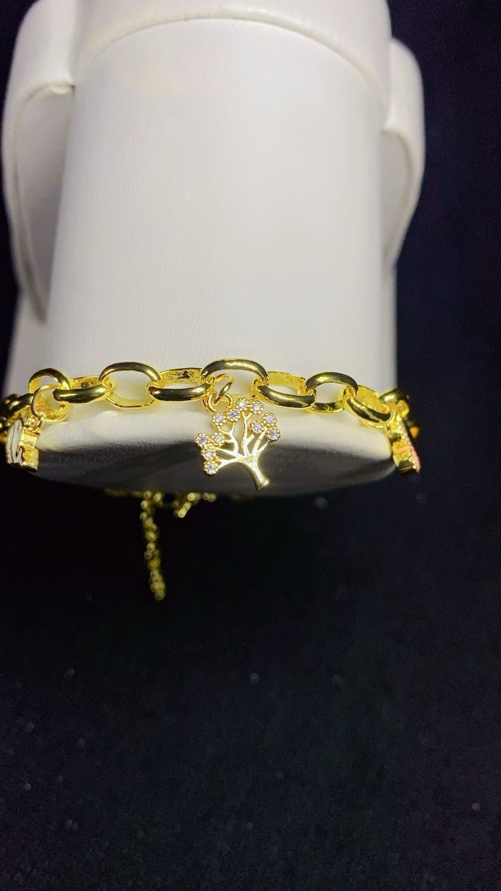 Gold-Plated Multi-Charm Paperclip Link Chain Bracelet