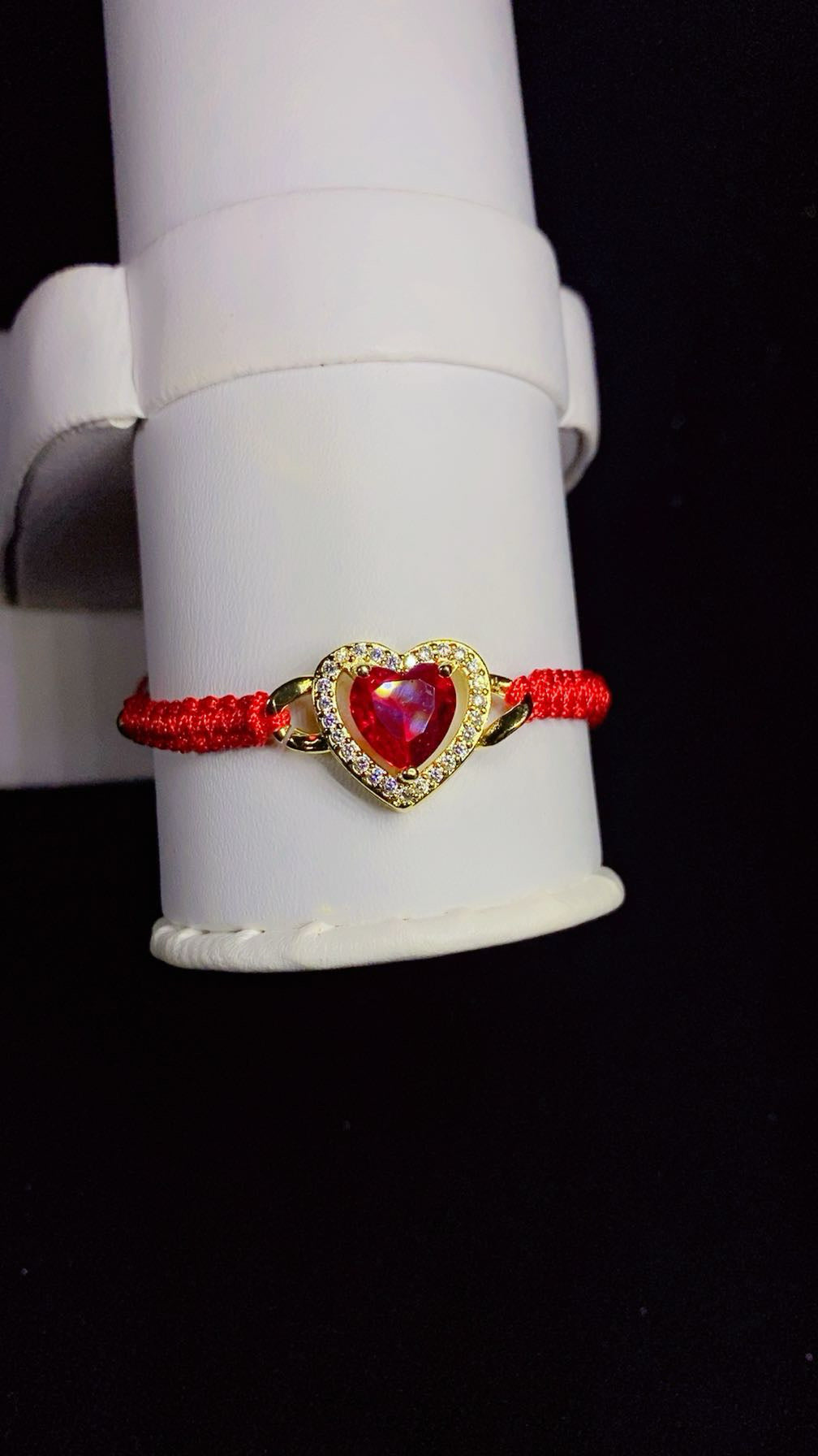 Imported Luxury Red Zircon Heart Adjustable Cord Bracelet – 18K Gold Plated Red String Bracelet