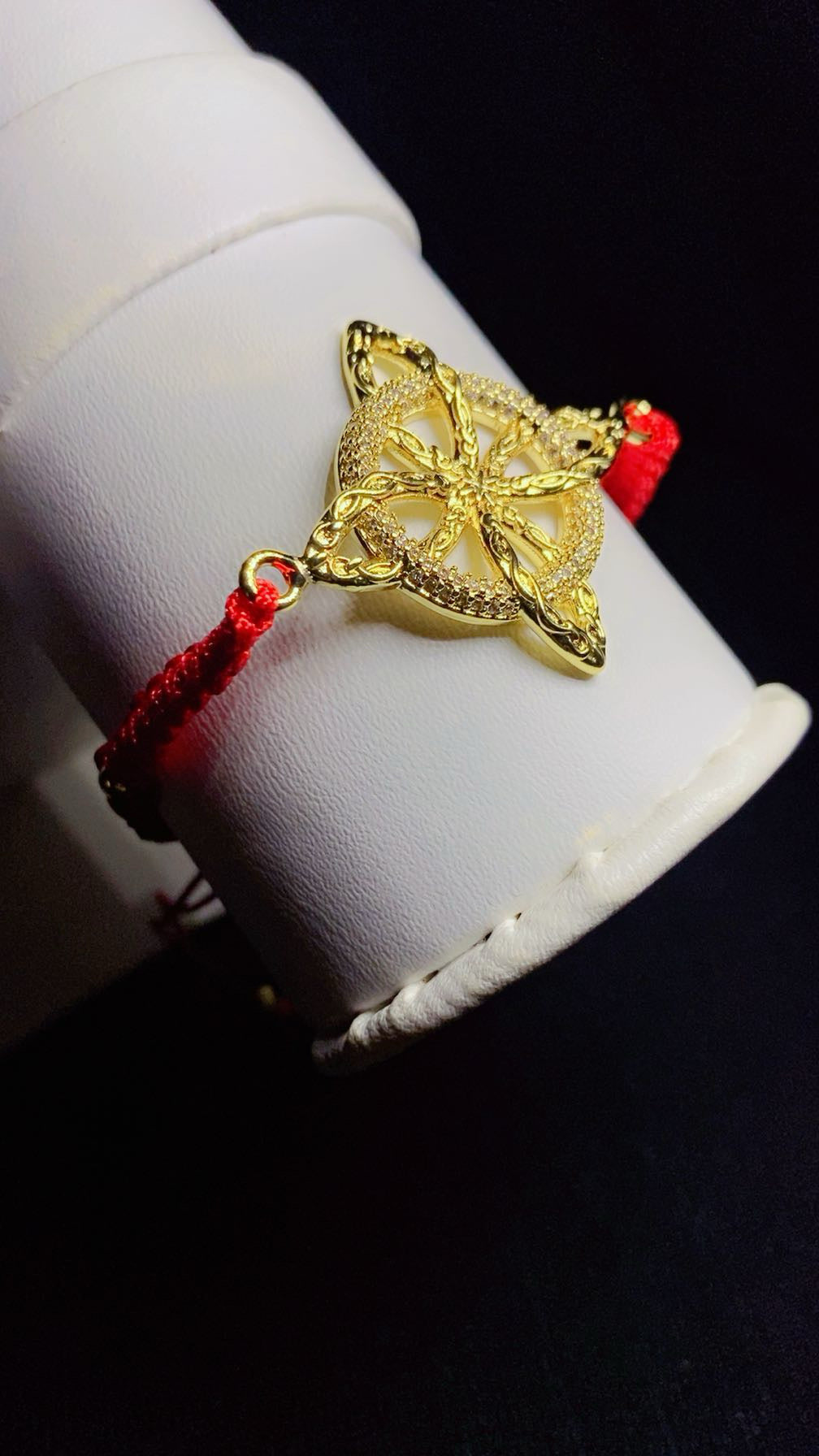 Gold-Plated Red Cord Celtic Knot Bracelet – Adjustable Woven Charm Bangle
