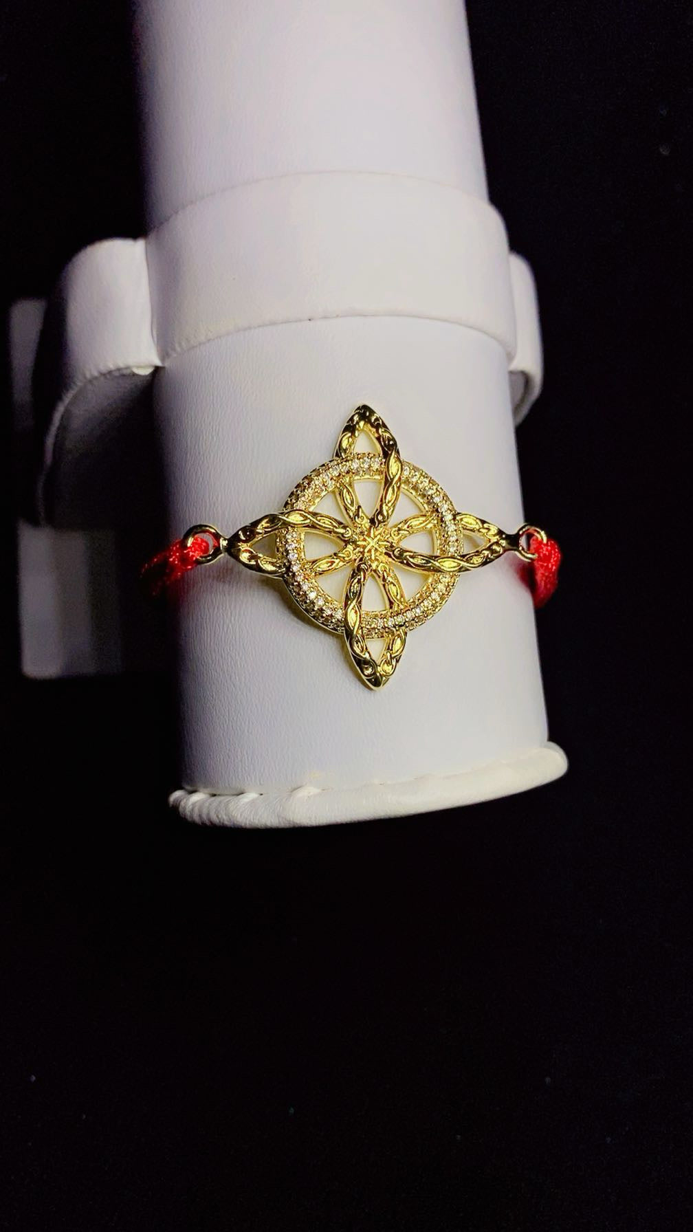 Gold-Plated Red Cord Celtic Knot Bracelet – Adjustable Woven Charm Bangle