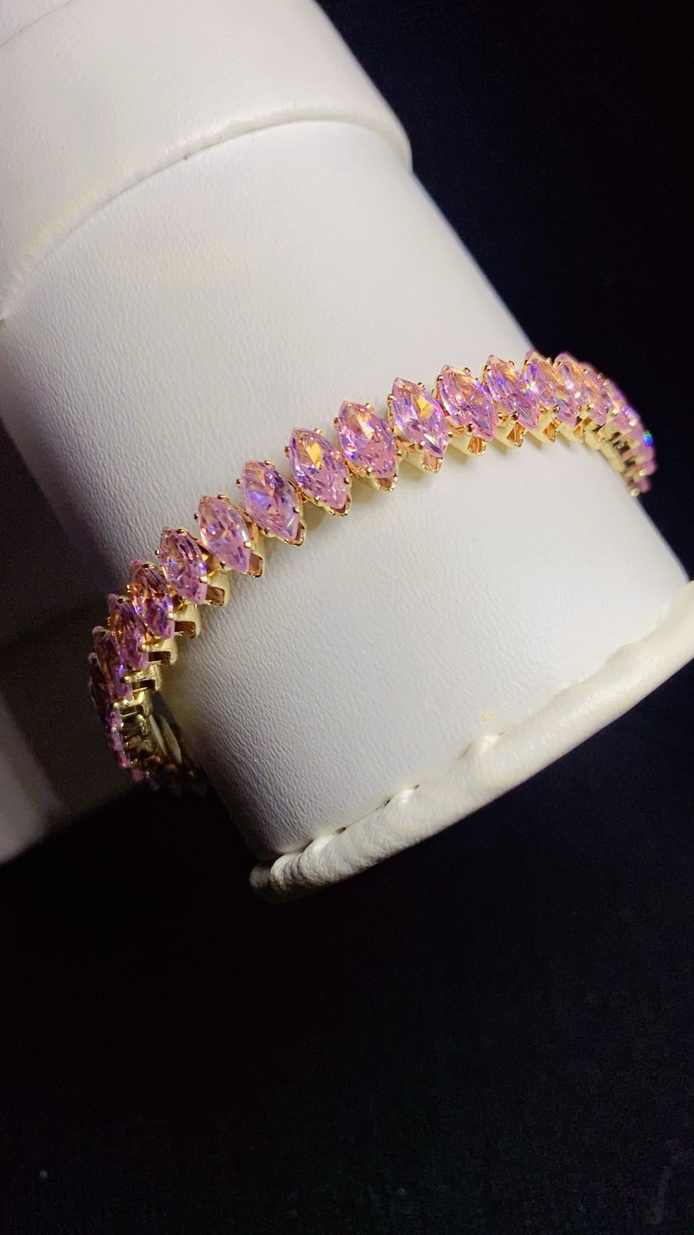Gold-Plated Pink Zircon Marquise Cut Eternity Bangle Bracelet