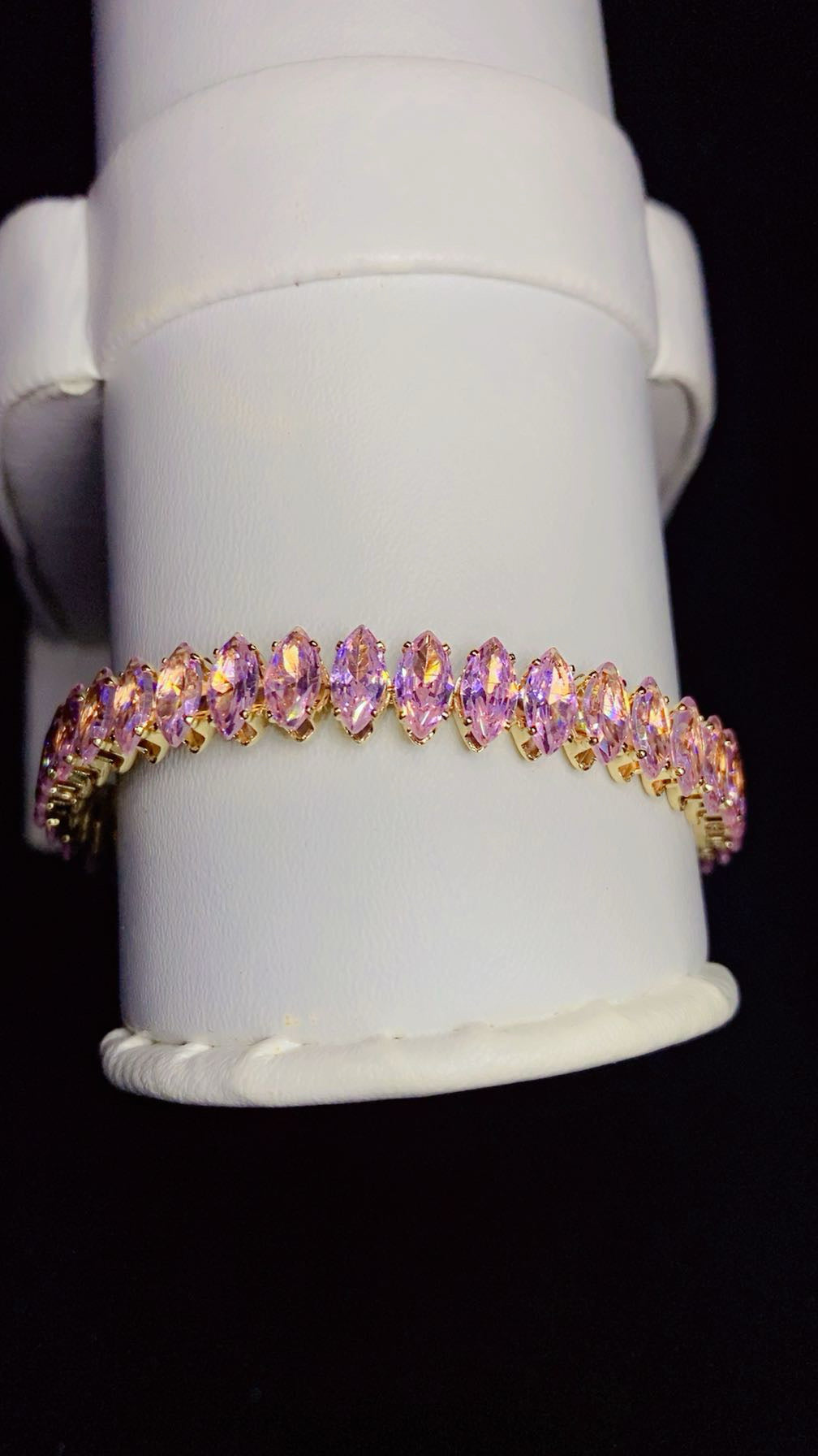 Gold-Plated Pink Zircon Marquise Cut Eternity Bangle Bracelet
