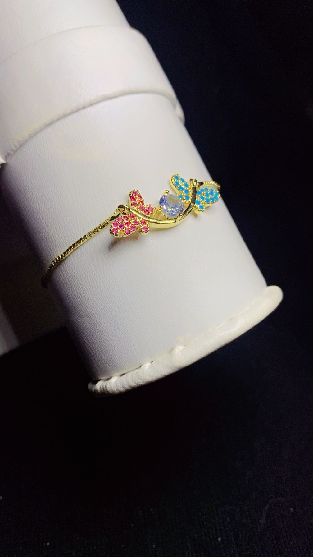 Luxury Multi-Color Butterfly & Solitaire Zircon Adjustable Bracelet – 18K Gold Plated
