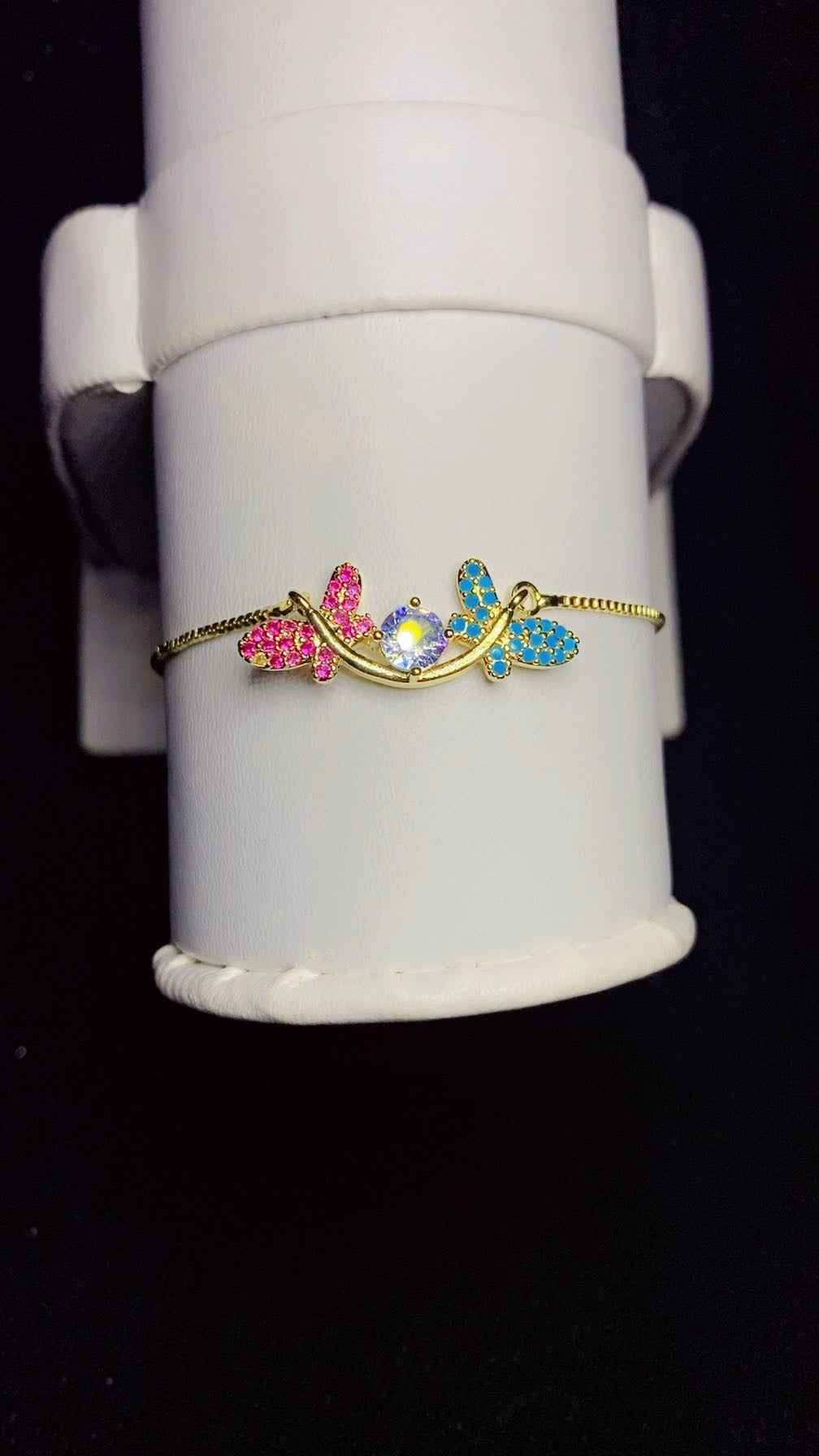 Luxury Multi-Color Butterfly & Solitaire Zircon Adjustable Bracelet – 18K Gold Plated