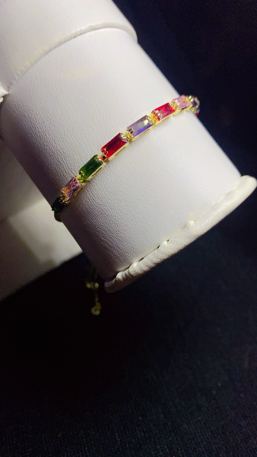 Imported Luxury Multi-Color Baguette Zircon Adjustable Bracelet – 18K Gold Plated
