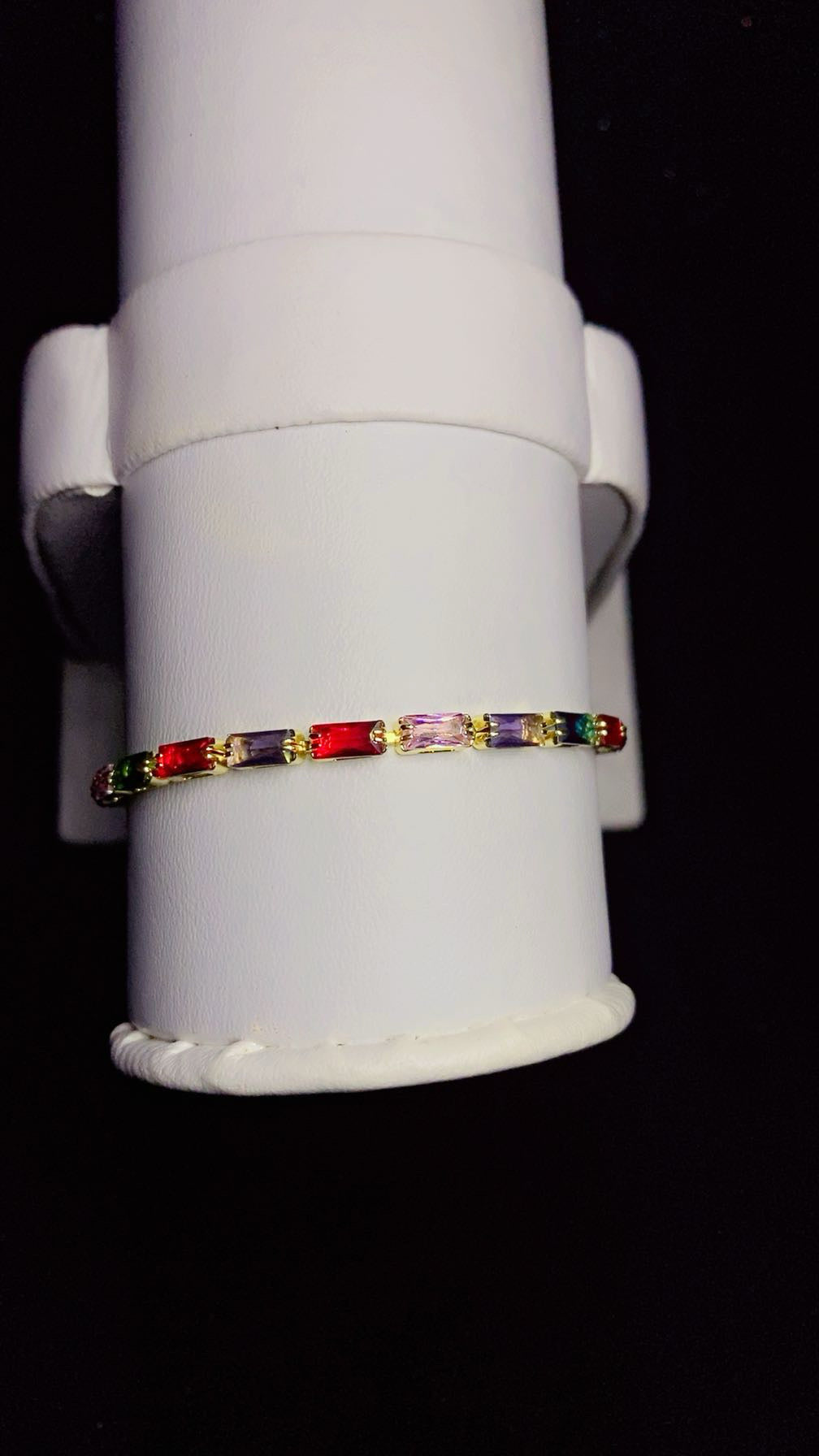 Imported Luxury Multi-Color Baguette Zircon Adjustable Bracelet – 18K Gold Plated