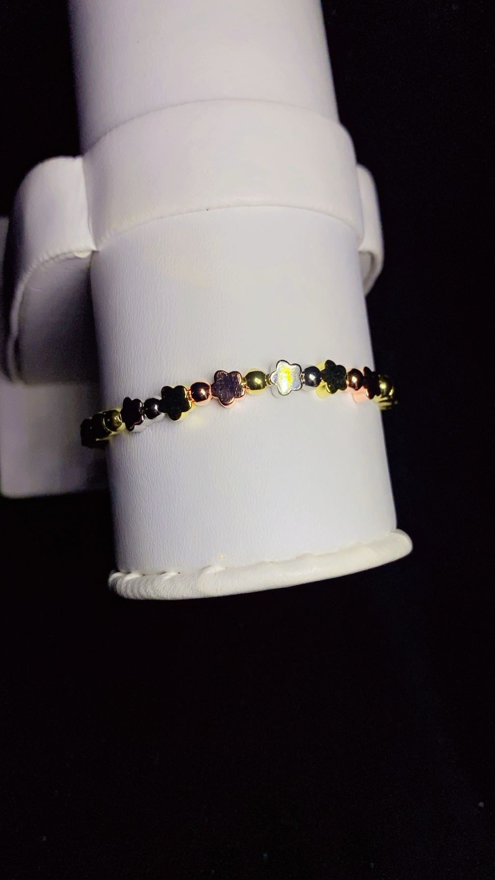 Tri-Color Zircon Flower and Bead Adjustable Slider Bracelet