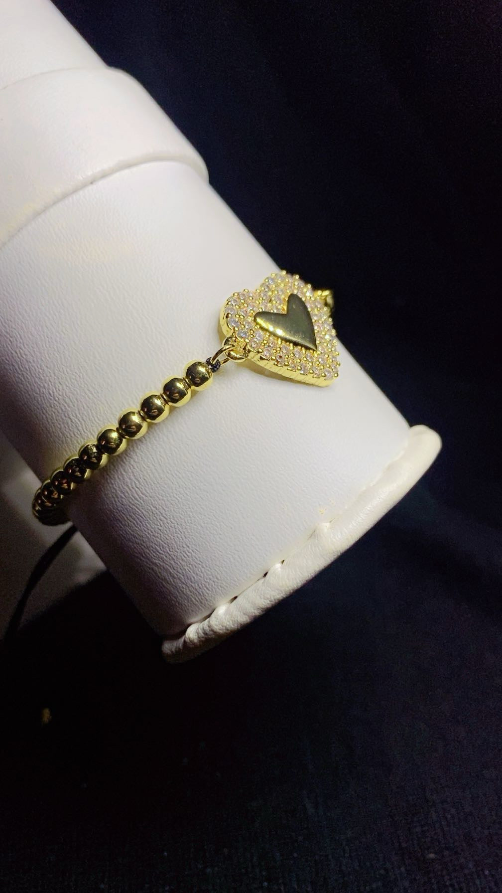 Luxury Beaded Pavé Zircon Heart Adjustable Bracelet – 18K Gold Plated Bead Chain Bracelet
