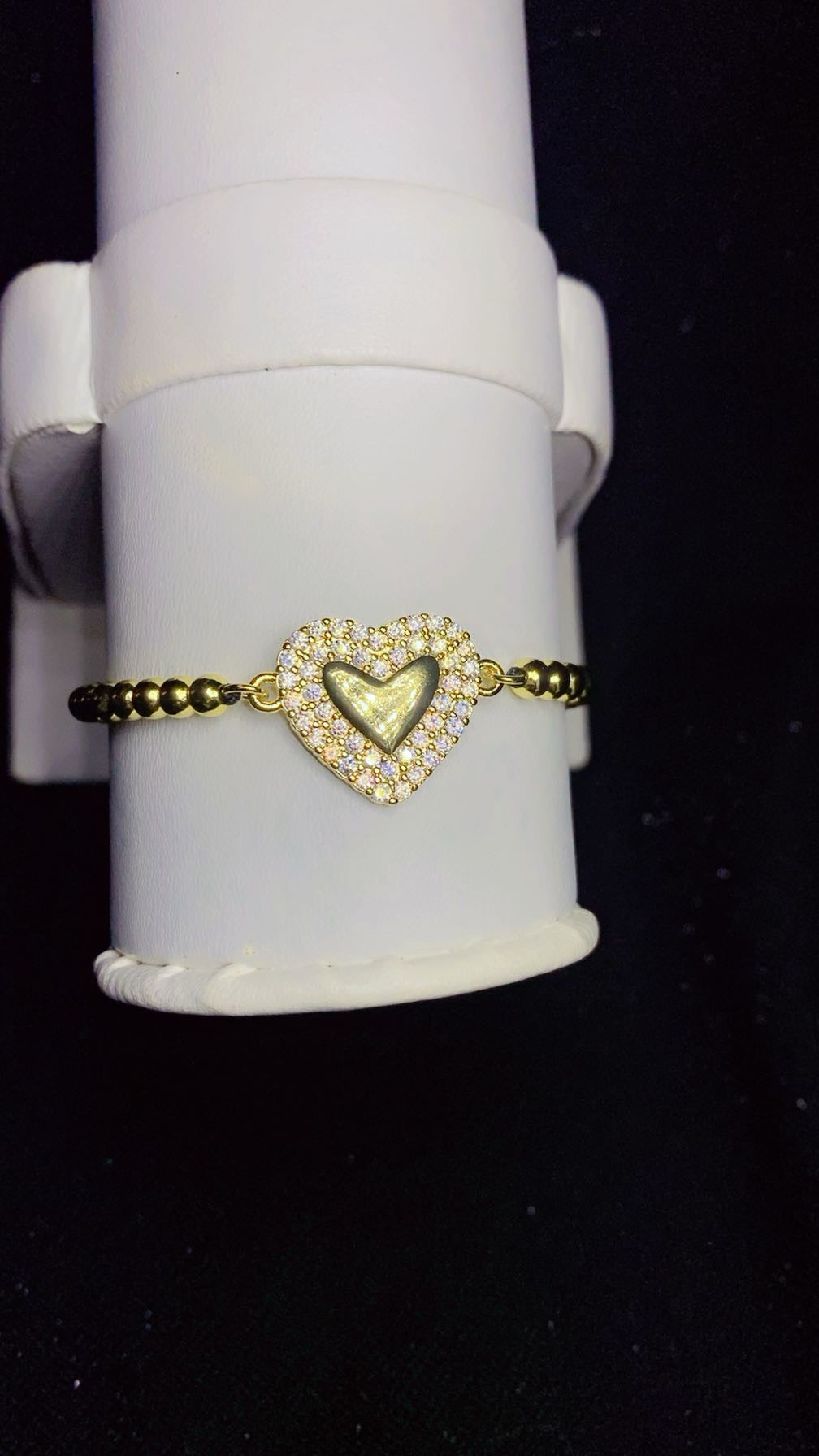 Luxury Beaded Pavé Zircon Heart Adjustable Bracelet – 18K Gold Plated Bead Chain Bracelet