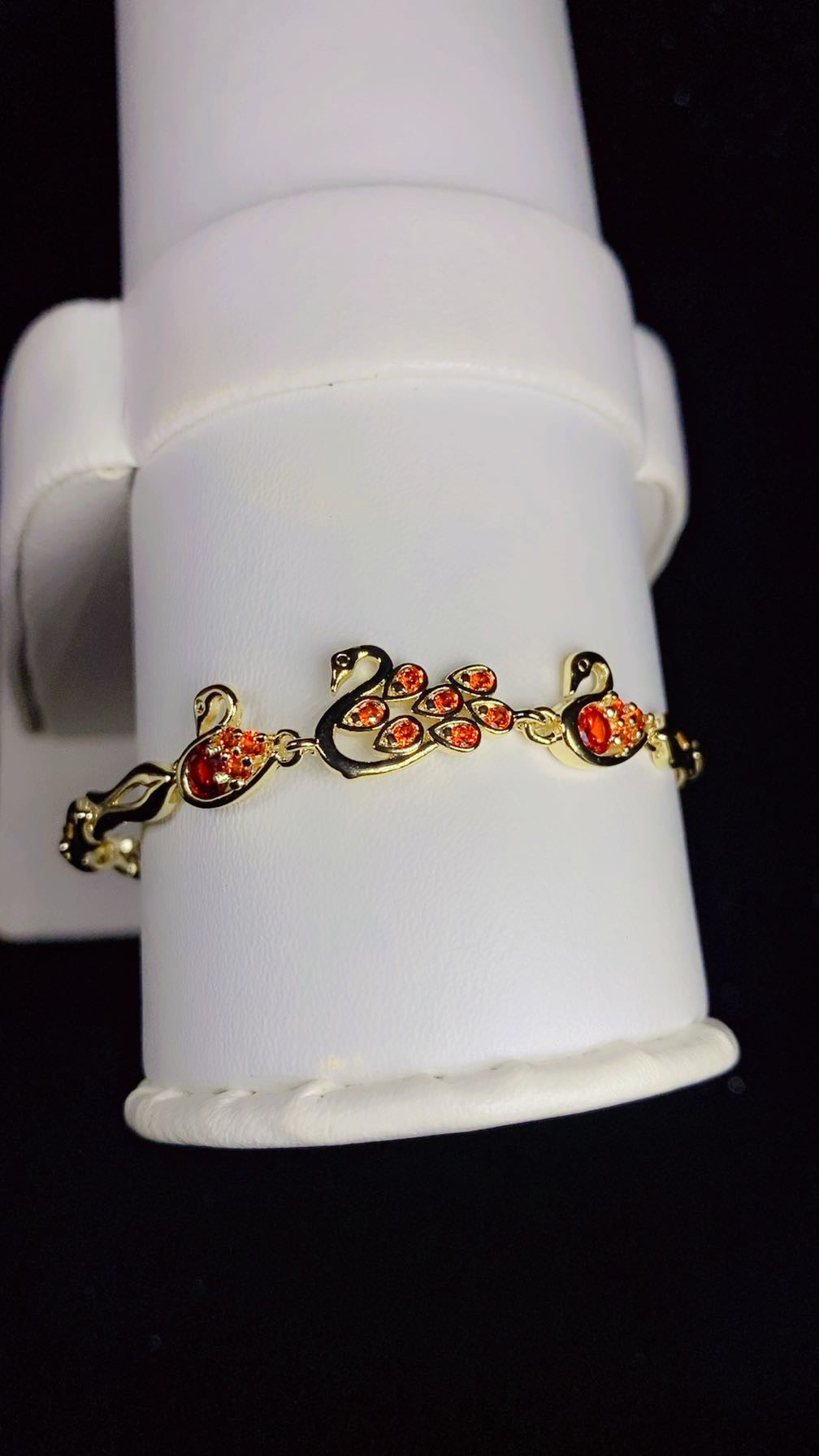 Gold-Plated Amber Zircon Peacock Link Bracelet
