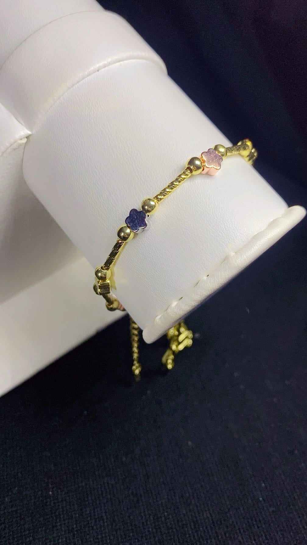 Tri-Color Zircon Layered Flower Chain Bracelet