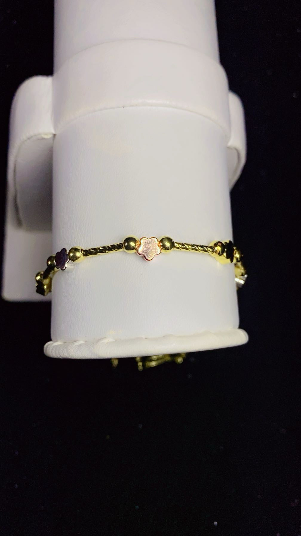 Tri-Color Zircon Layered Flower Chain Bracelet