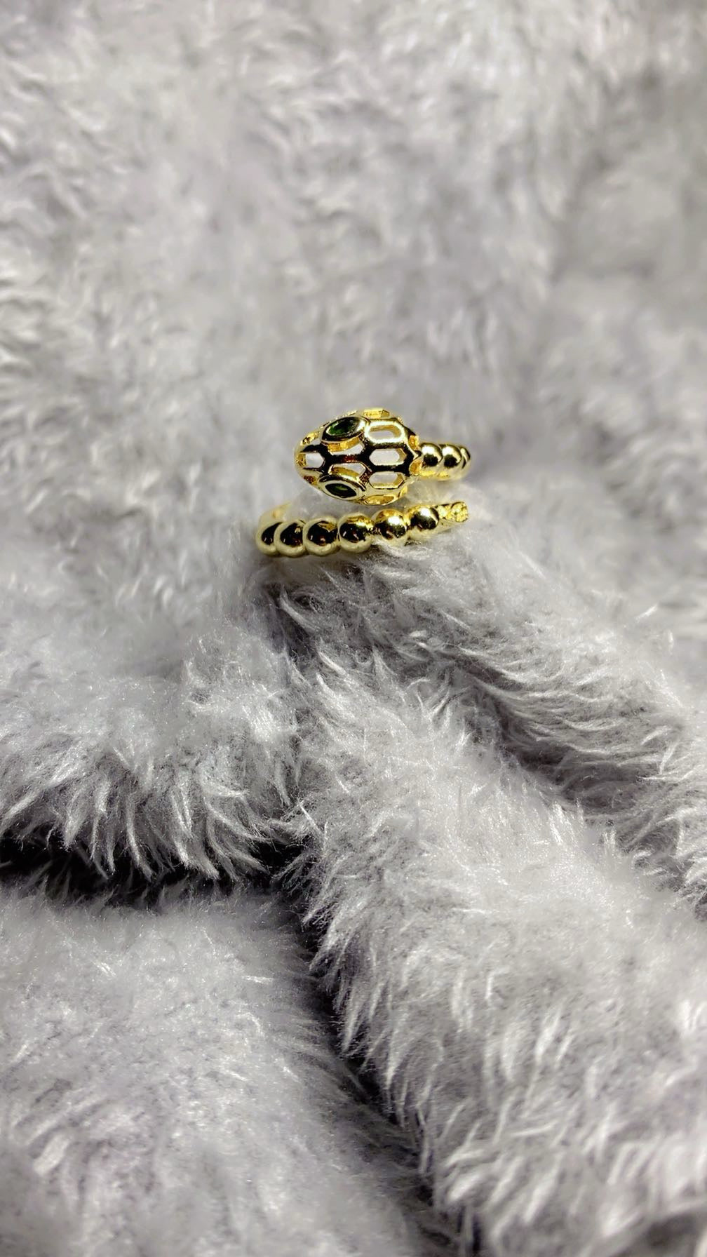 Serpenti Emerald Eye Beaded Snake Wrap Ring – 18K Gold Plated
