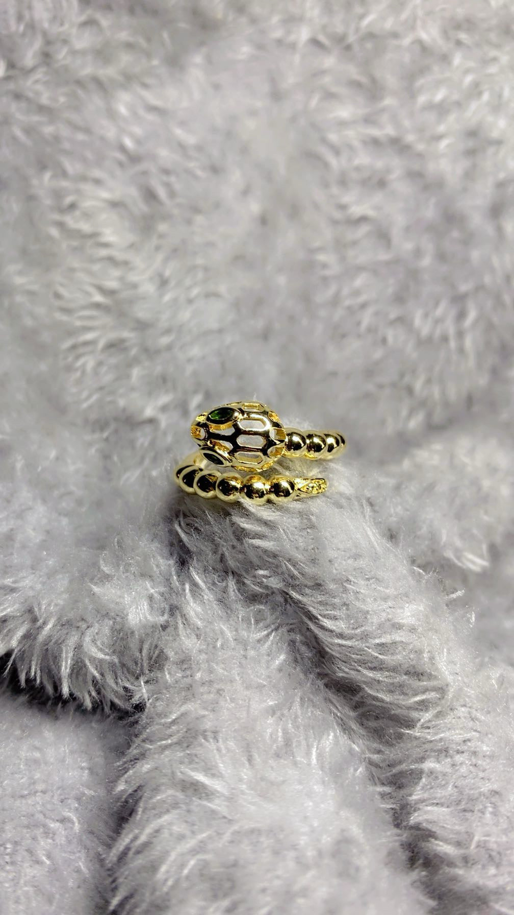 Serpenti Emerald Eye Beaded Snake Wrap Ring – 18K Gold Plated