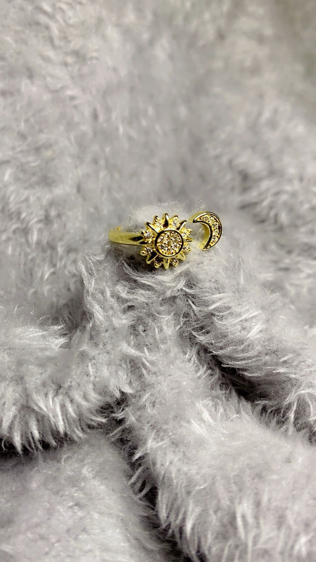 Gold-Plated Celestial Sun and Moon Ring – Adjustable Cosmic Statement Band