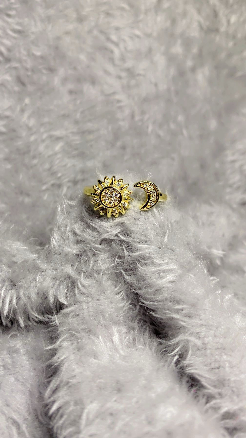 Gold-Plated Celestial Sun and Moon Ring – Adjustable Cosmic Statement Band
