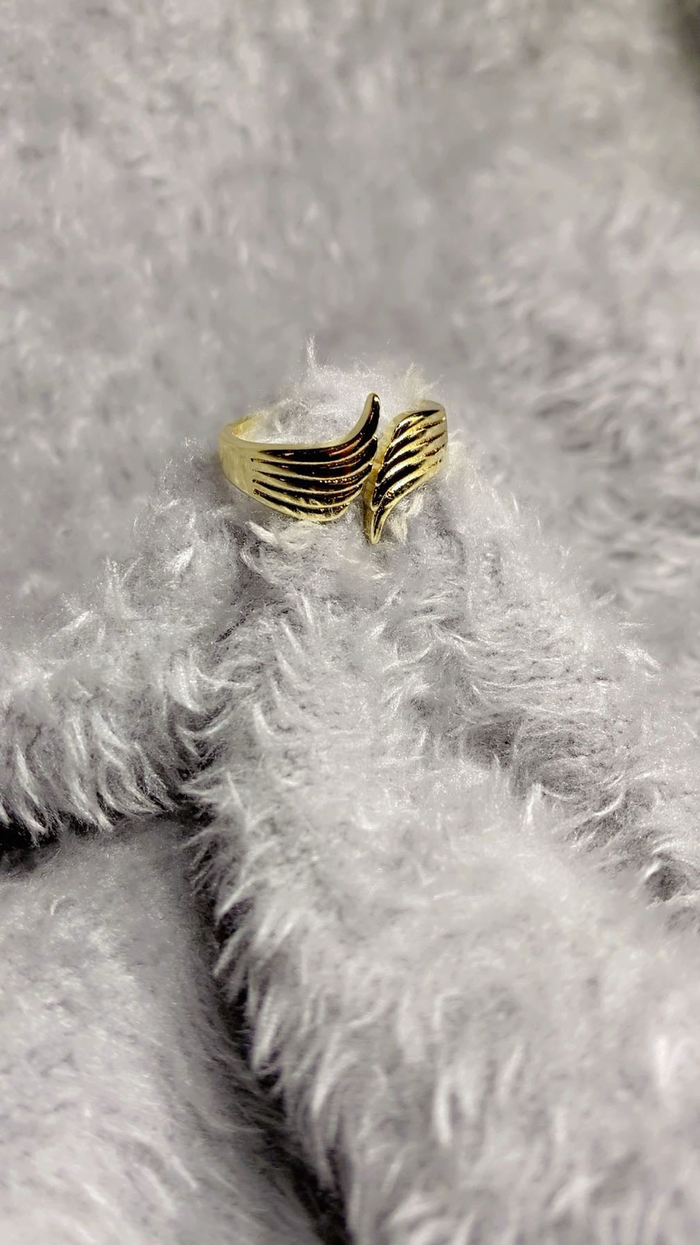 Celestial Angel Wings Open Adjustable Ring – 18K Gold Plated Feather Band