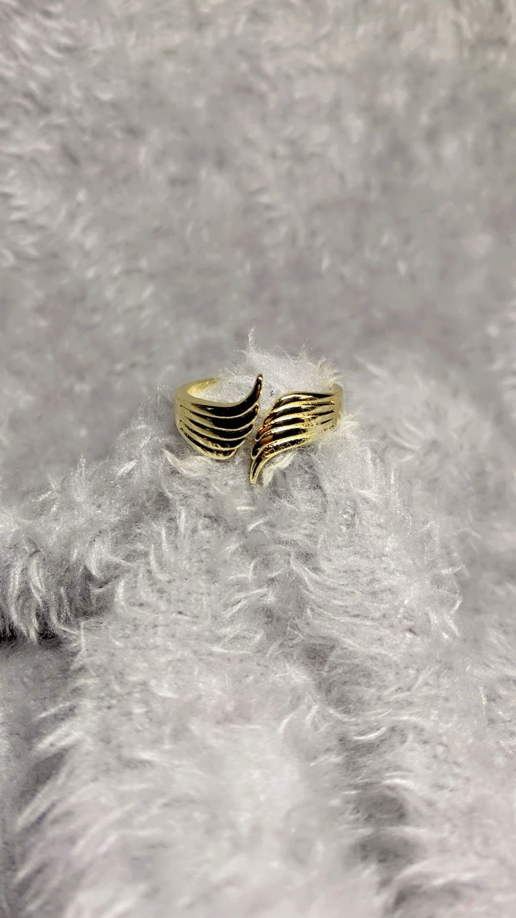 Celestial Angel Wings Open Adjustable Ring – 18K Gold Plated Feather Band