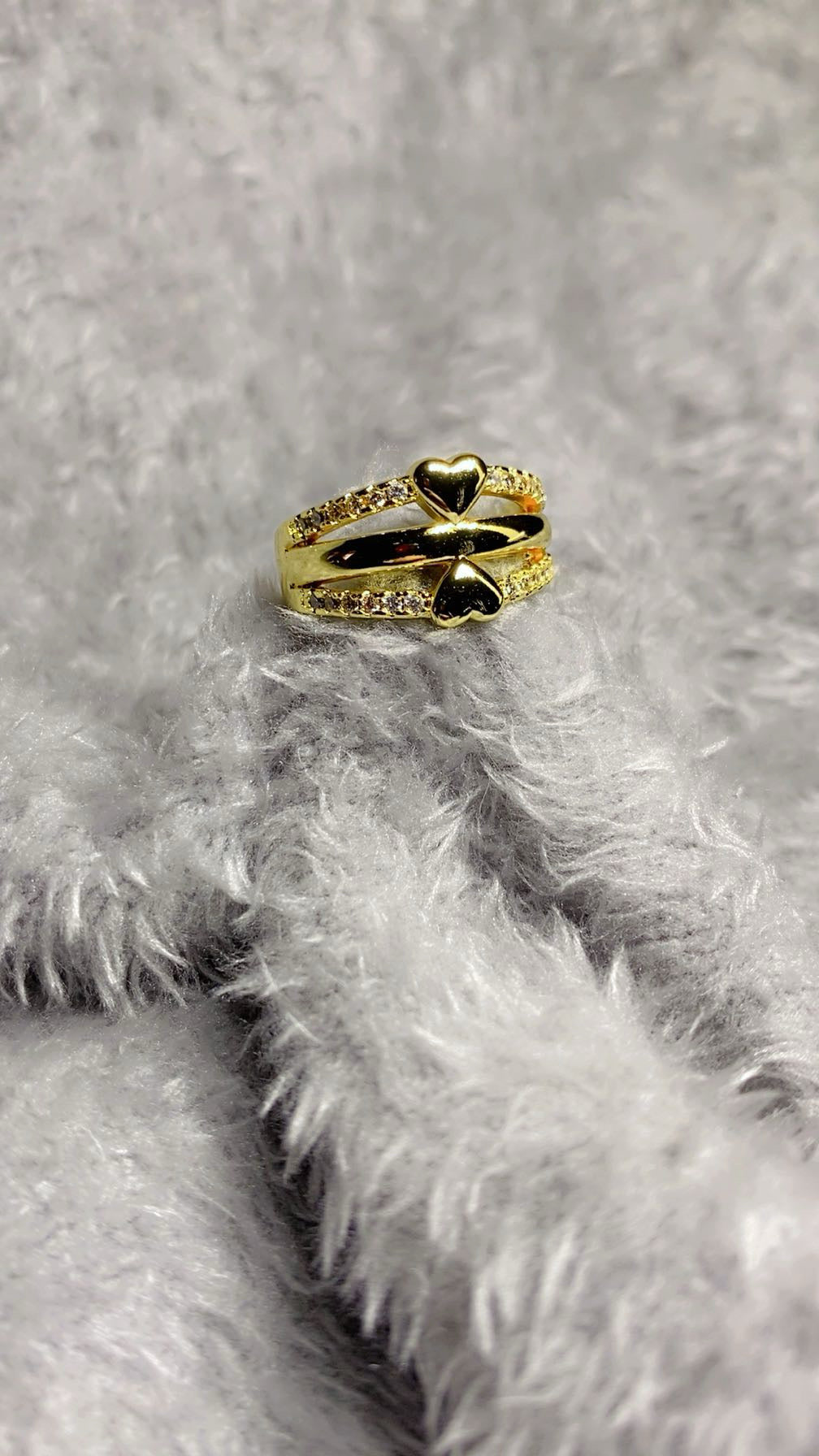 Gold-Plated Zircon Multi-Band Heart Accent Ring