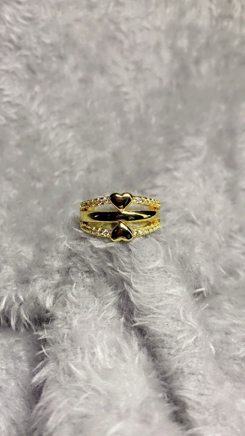 Gold-Plated Zircon Multi-Band Heart Accent Ring