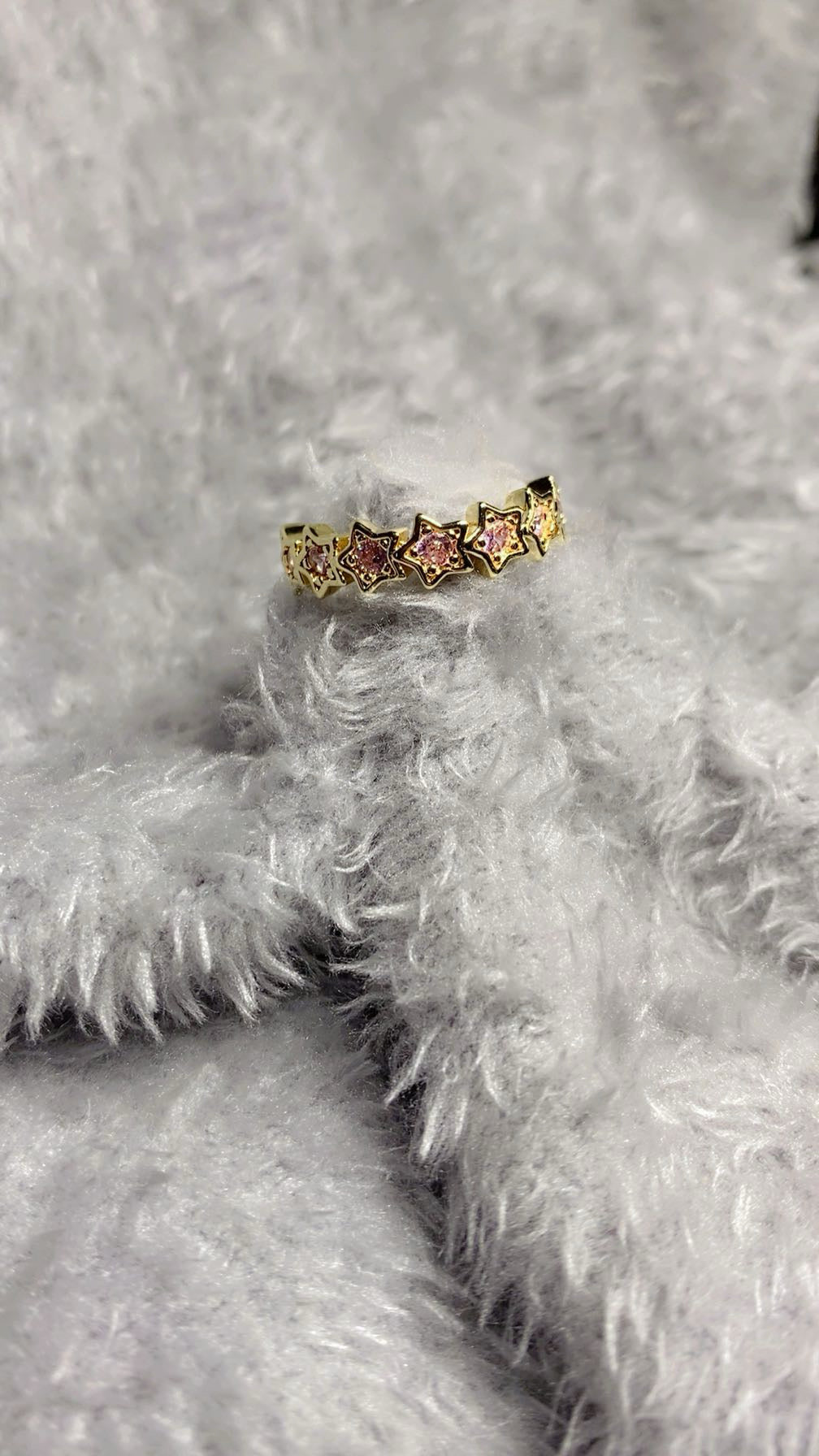 Gold-Plated Pink Star Crystal Eternity Band – Adjustable Celestial Ring